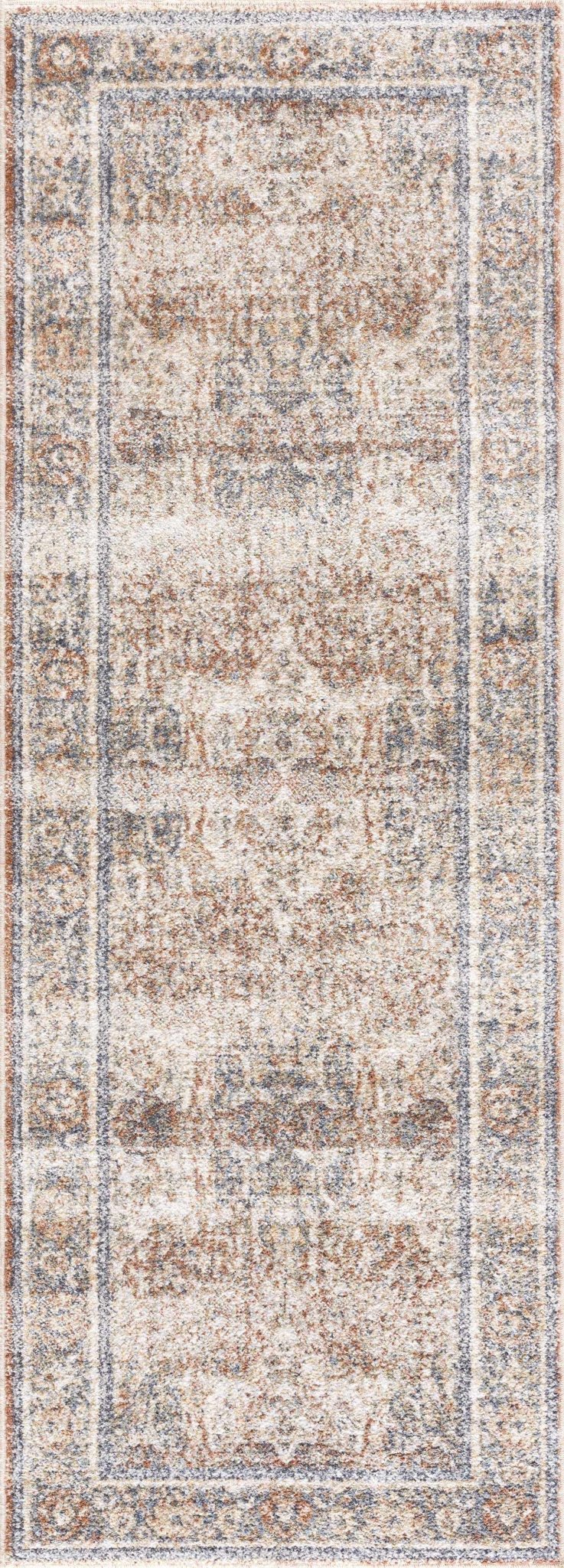 Arias Beige Blue Washable Area Rug - IlahCollections
