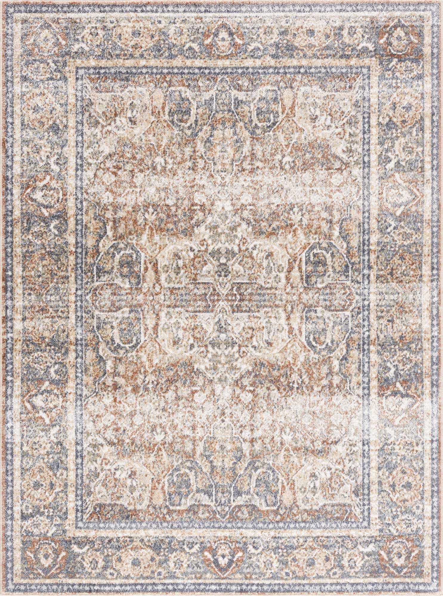 Arias Beige Blue Washable Area Rug - IlahCollections