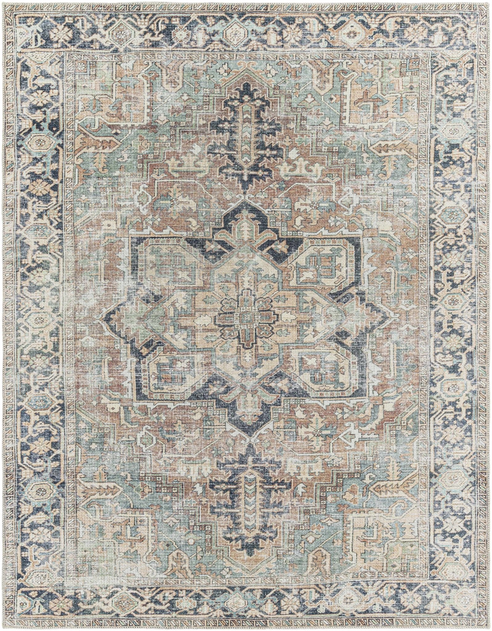 Green Nisa Vintage Washable Area Rug - IlahCollections